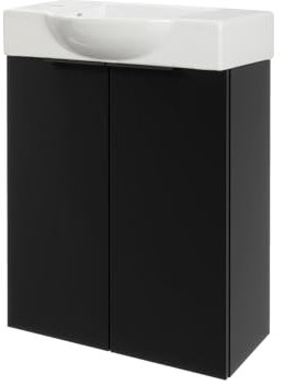 FACKELMANN B.Paris Gäste WC Waschtisch Set SBC – Elegantes Design in Schwarz matt, 55 cm breit, Waschbecken aus Keramik in Weiß, Ideal für kleine Bäder