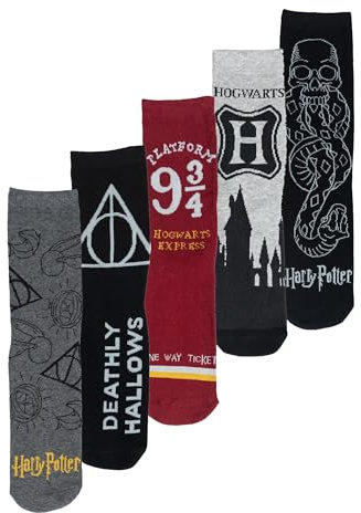 United Labels 5 Paar Harry Potter Socken für Herren, Schwarz Grau Rot, 40-45, Herrensocken, Männer Strümpfe