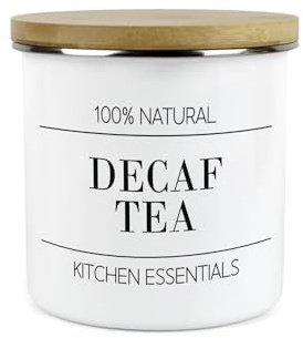 Purely Home Minimalist Kitchen Essentials Decaf Tea Storage Canister - Modern Black & White Decor - 1.2L Enamel Hot Drinks/Food Storage Container