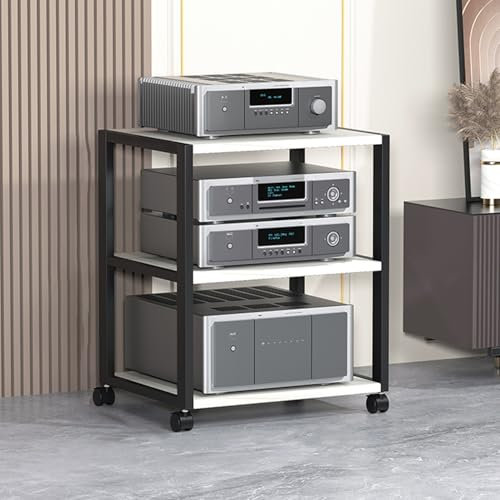 Audio rack hifi Regal Mobiles Audio-Rack-Schrank, Beistelltisch Plattenspieler Schallplattenständer, Design HiFi Rack aus Holz & Stahl, für Wohnzimmer Schlafzimmer Büro(Dark black,50*40*69cm)