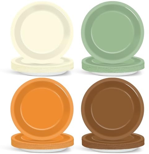 CHUNNIN 48Pcs Sage Green Brown Party Paper Plates for Jungle Themed Party Supplies 7 Safari Forest Animal Birthday Party Disposable Dessert Plates Woodland Baby Shower Party Decorations