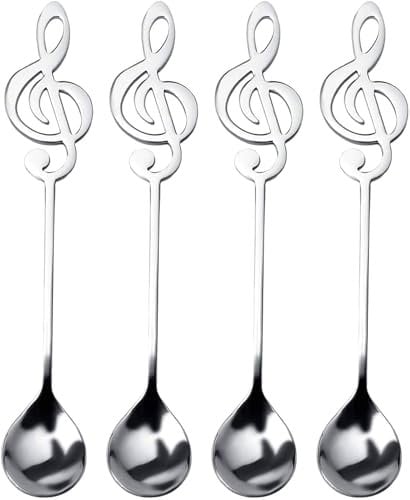 4 Pcs Musical Note Coffee Teaspoons Stainless Steel Music Spoons Cute Tea Spoons Gift for Music Enthusiasts for Coffee Tea Dessert Ice Cream and Stirring Sugar Silver