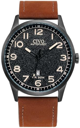 CIVO Uhren Herren Militär Quarzuhr: Klassisch Armbanduhr Herren Datum Leuchtend Analog Braun Lederarmband - Geschenke für Männer