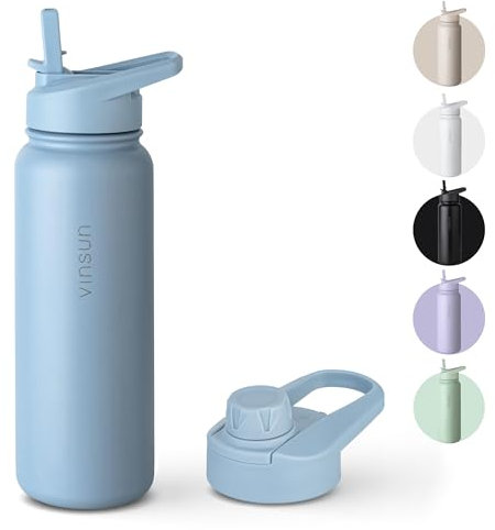 VINSUN Borraccia Termica 750ml - Bottiglia Termica in Acciaio Inox con Cannuccia - Senza Perdite, Senza BPA, Riutilizzabile - Bottiglia Acqua per Viaggio, Ufficio, Sport