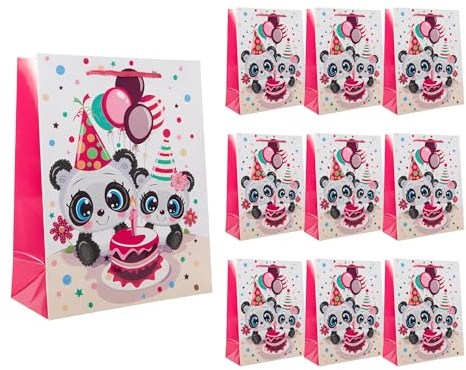 Idena Geschenktüten Pandas, 10 Stück, 18 x 23 x 8 cm | Papiertüten mit Pandabären, Geschenktaschen, 90243