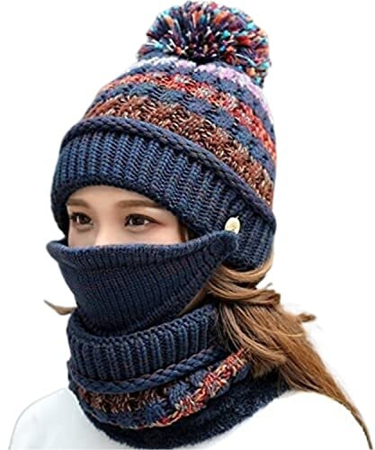 HDICUHNANU WintermüTze Winter-Frauen-Strick-Pelz-Hut-Schal, Natürlicher Weicher Warmer Schal Lady Warm Caps Neck Warmer WäRme Hut