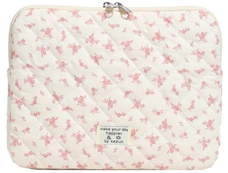 CHAMAIR Puffy Laptop Sleeve 11 Inch Cute Laptop Case Floral Quilted Laptop Sleeve Cute Notebook Cover Aesthetic Macbook Case 10'' 11'' (Pink 11in）