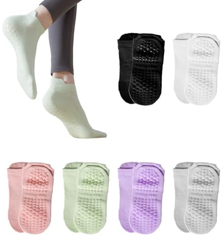 Jiujuda9 6 Pairs Yoga & Pilates Anti-Slip Socks – Breathable, Non-Slip Socks for Women (Size 35-40) – Perfect for Trampoline, Barre, Ballet, Pilates, and Home Workouts