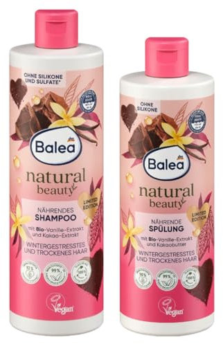 2er-Set Haarpflege: Balea Shampoo Natural Beauty Vanille-Extrakt & Kakaobutter, 400 ml + Balea Conditioner Natural Beauty Vanille-Extrakt & Kakaobutter, 350 ml