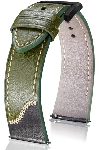 BINLUN Leder Uhrenarmband 20mm 21mm 22mm 24mm Schnellverschluss Handgefertigt Lederarmband Vintage Kontrast Farbblock Design Ersatz Uhrenarmbänder für Herren Damen Uhren Armband(20mm,Grün Schwarz)