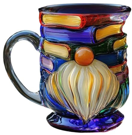Huudngeje Gifts for Book Lovers Painted Gnome for Book Mug for Books Stack Coffee Cup 3D Painted for Books Novelty Mug