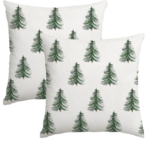 Miaikoe Weihnachtskissen Abdeckungen 40x40cm Set von 2 Dekorative Weihnachtsbaum Grün werfen Kissen Abdeckungen Kissenhüllen für Winterurlaub Dekoration Coach Sofa Wohnzimmer