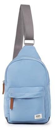 ROKA London Willesden Sling Bag – Lightweight Recycled Nylon Crossbody Bag for Women & Men, Water-Resistant Everyday Shoulder Bag with Secure Zip Pockets & Adjustable Strap (Retro Blue, Small)
