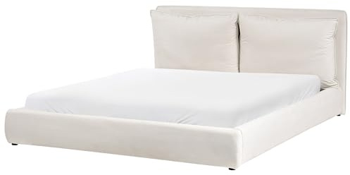 Beliani Modern Fabric EU Super King Size Bed Frame 6ft Upholstered Cushioned Headboard Light Beige Bajonna