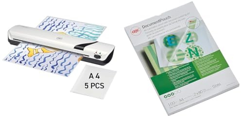 GBC Inspire+ A3-Laminiergerät Set, inkl. 105 A4-Laminierhüllen, Für 75 bis 125 mic Laminierfolien bis Format A3, Heiß- und Kaltlaminierung, Weiß (4410032)