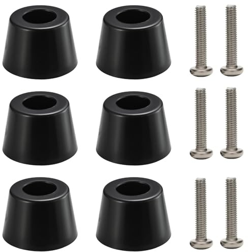 6-Piece Black Rubber Door Stop Set with M8 Screws, 3.6x2.8x2.5 cm