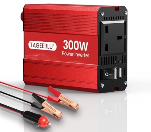TAGEEBLU 300W Power Inverter 12v to 240v, Car Voltage Converter Transformer with 3-Pin Sockets & 2-USB Ports for Charging Phones, Laptop, Tablets, GPS Units, TV, Camping Equipment