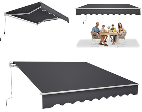 ACXIN 3m x 2,5m Aluminium Markise Sonnenschutz Gelenkarmmarkise Kassettenmarkise Balkonmarkise, Vordach UV Schutz, Einfache Handkurbel-Bedienung Terrassenüberdachung - Dunkelgrau