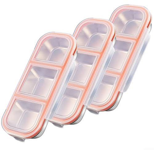 Lot de 3 boîtes à goûter en acier inoxydable avec 3 compartiments, couvercle anti-fuite, passent au lave-vaisselle, pour le travail, l'école, les pique-niques — Boîtes de conservation des aliments