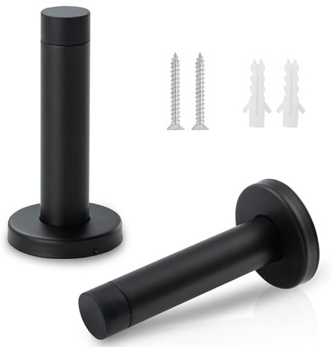 2 Pack Heavy Duty Stainless Steel Black Door Stop, Matte Black Wall Mounted Door Stopper for Skirting and Wall Protection, Durable Black Door Stops, Modern Decorative Doorstop for Home