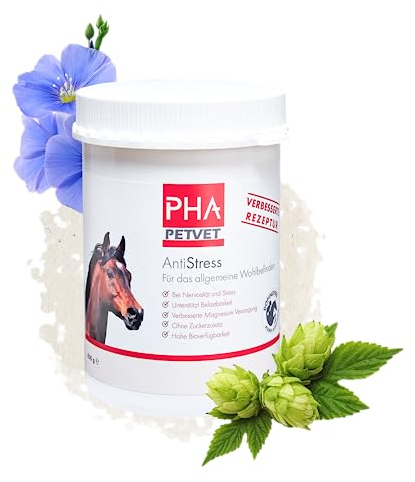 PHA Antistress Pulver für Pferde – Beruhigt nervöse & gestresste Pferde, mit Kräutern, Magnesium, Zink & L-Tryptophan, 850 g