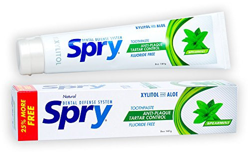 Spry Natürliche Xylitol Zahnpasta Fluoridfrei 141g - Sanft für Empfindliche Zähne, Aufhellend, Remineralisierend, Erfrischt den Atem, Feuchtigkeitsspendend Mund, Spearmint (1 Stück)