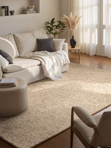 Hanse Home Wolly Teppich – Wohnzimmerteppich Flachgewebe Kurzflor Woll-Optik Wolle Skandi-Look Esszimmer, Wohnzimmer, Kinderzimmer, Schlafzimmer – Beige Braun, 60x90cm