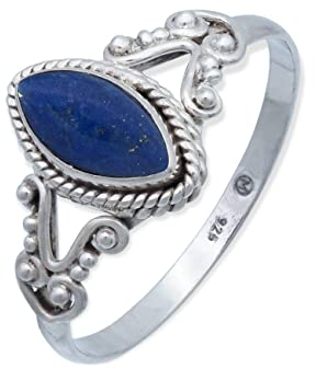 mantraroma Ring Silber Damen Lapis Lazuli Edelstein blau ausgefallen verspielt