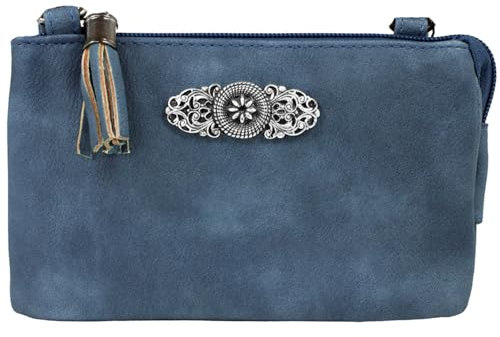 Trachtenland Damen Trachten Handtasche Sofia – Dirndl Umhängetasche aus Lederimitat mit Applikation & Troddel in Pastellfarben oder Schwarz (Dunkelblau, ca. 18 x 12 x 8 cm)