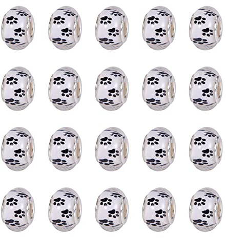nbeads 100 Stück 14 mm weiße Acryl Charms Perlen mit Hundepfoten-Aufdruck, Großes Loch Spacer Europäischen Perlen für Armband Schmuckherstellung