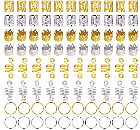 160PCS aluminum hair coil dreadlocks Beads Cuffs braiding clips Metal Hair Cuffs Spring Twisted Braid hair rings for braids accessorie