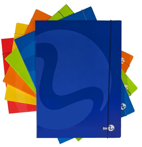BM BeMore - Cartelline 3 Lembi con Elastico Dorso 1 Color, 0112775 - Cartellina Formato A4 - Copertina Pesante 700 g/mq - Confezione da 6 pezzi - Colori Assortiti