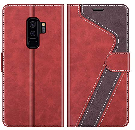 MOBESV Hülle für Samsung Galaxy S9 Plus Handyhülle, Lederhülle mit Kartenfach, Klapphülle mit Ständer, Flip Case Handytasche Schutzhülle, Modisch Rot