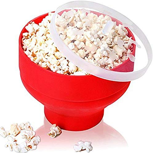 Appearanice Tazón De Palomitas De Maíz De Silicona Cubo De Palomitas De Maíz Doblado Horno De Microondas Cubo De Silicona Cubierto Grande Resistente A Altas Temperaturas Creativo Rojo