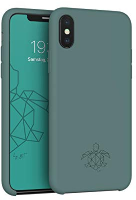 turtleandcase Silikonhülle für iPhone X (5,8) - Liquid Silicone Case - Kostenloses Panzerglas - Hochwertiges Silikon Schutz - Kratzfestes Mikrofaserfutter Schutzcase (Piniengrün)