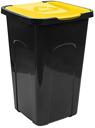 PAFEN Poubelle de 50 l, avec couvercle rabattable, en plastique (PP), pour tri sélectif, jaune