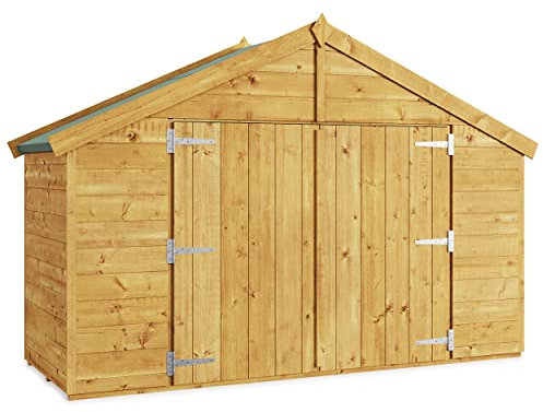 BillyOh 3x8 Mini Master Tongue and Groove Construction Wooden Bike Shed, Windowless Bike Storage Shed Design, Extra Wide Double Doors, Durable Apex Roof for Secure Outdoor Equipment & Bicycle Storage