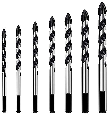 7 Pz Juego de brocas con punta de carburo de tungsteno, apto para vidrio, azulejos de cerámica, madera, cerámica, piedra, hormigón, ladrillo, 3,4,5,6, 8,10 y 12 mm