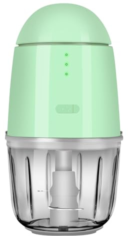 Wireless Electric Small Food Processor & Portable Mini Food Chopper-Vegetable Chopper for Vegetables Fruit Salad Onion Garlic,Kitchen,1.3Cup 10 0z,150 Watts,Glass Container Dishwasher Safe,Green