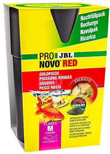 JBL PRONOVO RED FLAKES, Hauptfutter für Goldfische von 8-20 cm, Fischfutter-Flocken, Größe M, 750 ml Nachfüllpack