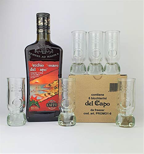 Vecchio Amaro del Capo Red Hot Edition 70 cl e n° 6 Bicchieri Freezer del Capo