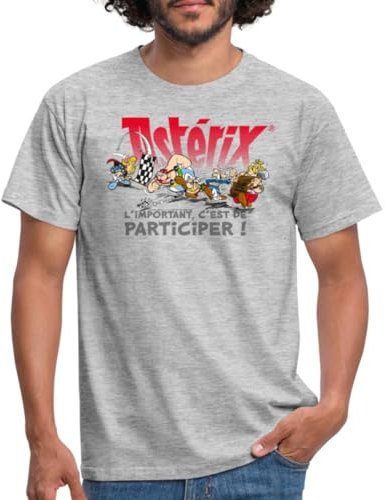 Spreadshirt Astérix & Obélix L'Important C'est De Participer T Shirt Homme, S, Gris chiné