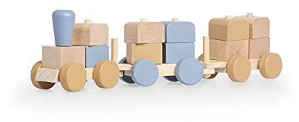 Jollein 117-001-66022 Holz Eisenbahn Zug mit Steckformen blau
