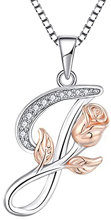 starchenie Alphabet Rose Halskette Buchstabe J Halskette Zirkonia Anhänger 925 Sterling Silber Halskette für Damen