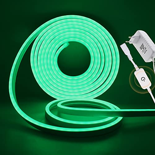 XUNATA 12V Dimmbar Neon LED Streifen, 2835 LED Strip Wasserdicht Diffusion Silikon Neon Flex LED Lichtband Lichtschlauch für Innen Aussenbereich Heim Weihnachtsfeier Deko (Grün, 5M)