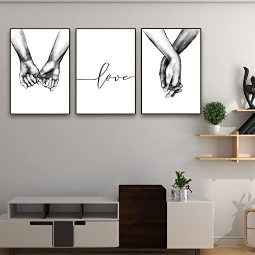 Poster Handhaltung in Schwarz und Weiß, 3 Stück, Premium-Wanddruck-Set, moderne Poster, Handhaltung in Schwarz-Weiß-Poster, passende Poster für Zuhause und Büro, ohne Rahmen (30 x 40 cm)