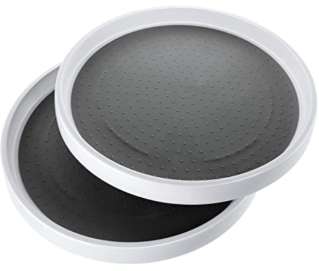 LOLYSIC 2 Pack Lazy Susan Cupboard Organiser, 30cm 12 Lazy Susan Turntable Non-Slip Rotating Spice Rack Condiment Holder for Kitchen Cupboard Cabinet Pantry Fridge, Grey
