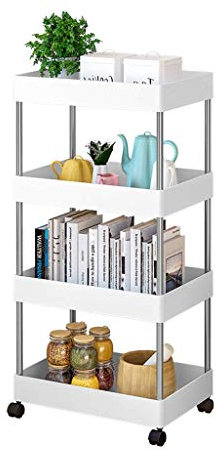 YMGFTGLH Multifunktionale Industrie Trolley, Kühlschrank Slit Regalboden 4 Etage Küche Zubehör Kabinett Slot Regal Haushalts Movable Trolley (Weiß, 89 X 22 X 40Cm)