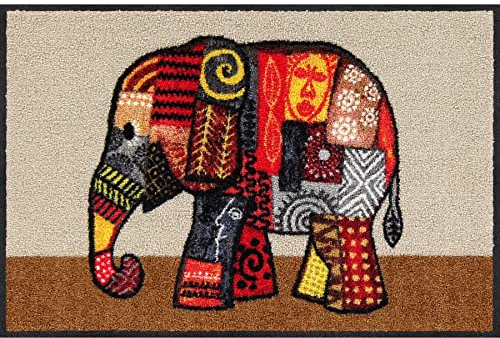 Salonloewe Fußmatte Olifant Terra 50x75 cm Eingangsmatte mit Motiv innen und außen Fussabtreter waschbar Flur-Teppich Elefant