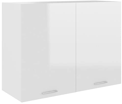 Hängeschrank mit 2 Türen, Oberschrank Küchenregal hängend mit Regalböde, Küche Aufbewahrungsschrank Spanplatte Hochglanz-Weiß KM114